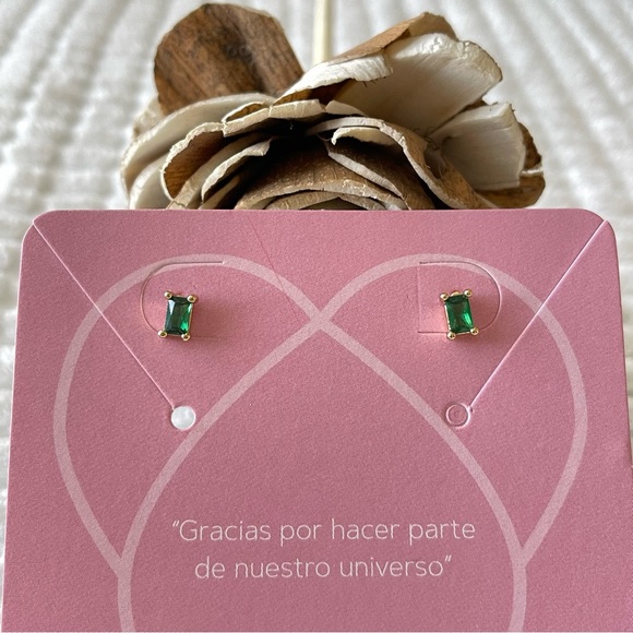 Green Quartz Earrings, Gemstone Stud Earrings, Gold and Quartz, Green Quartz - Picture 3 of 5